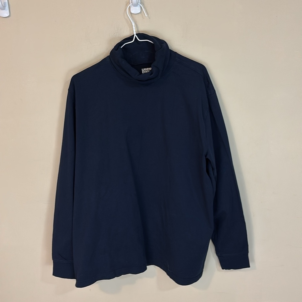 Lands End Navy Super-T 100% Cotton Turtleneck Size XL 46-48